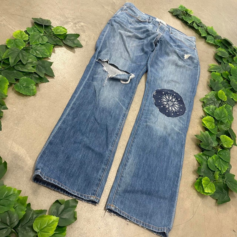 Lucky Brand Made in USA Distressed Bandana Patch Jeans